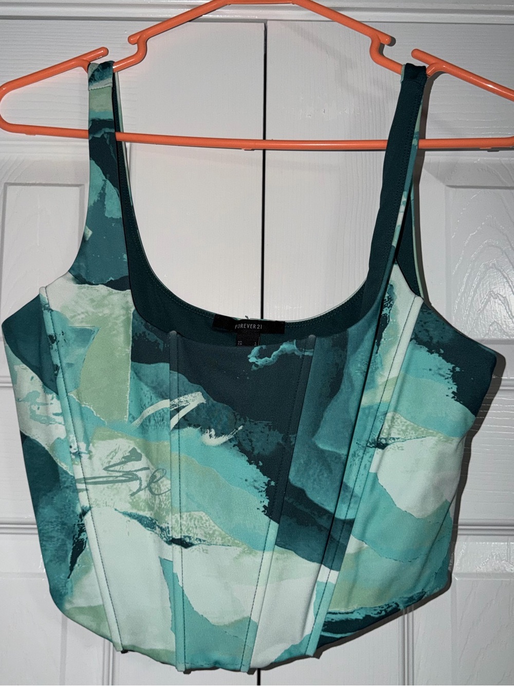 Forever 21 Teal and Mint Abstract Print Cropped Camisole